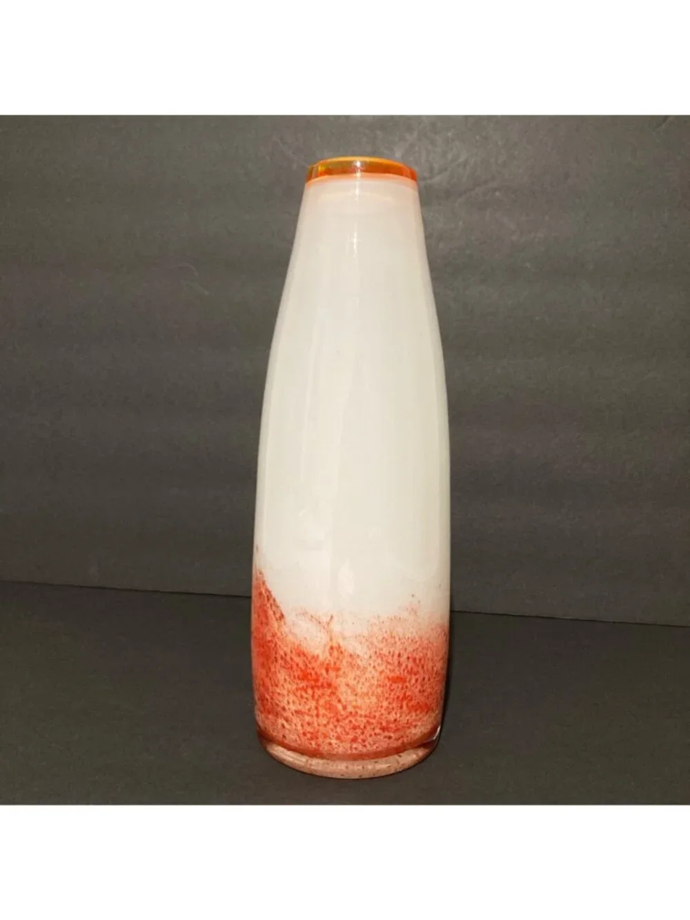 Handblown Glass Vase With Orange & White Gradient Design Tapered Shape 10